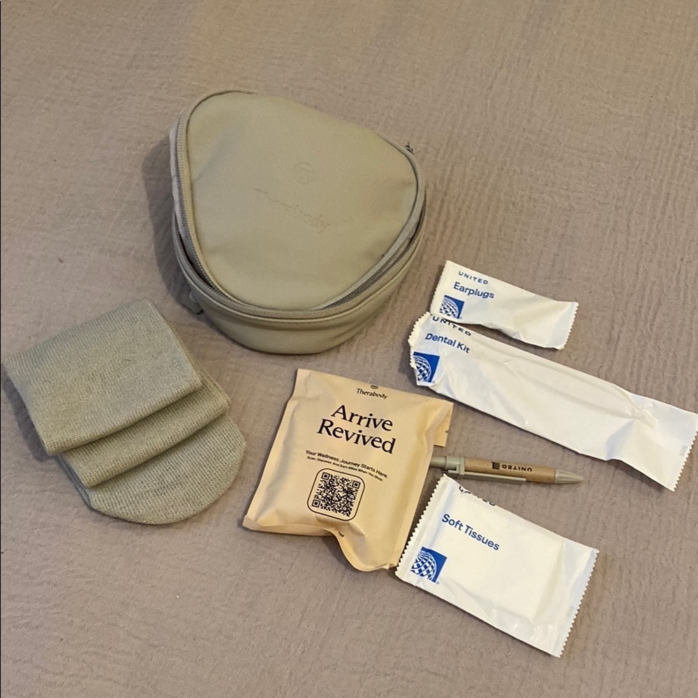 THERABODY UNITED Travel Essentials Kit with Beige Pouch. New